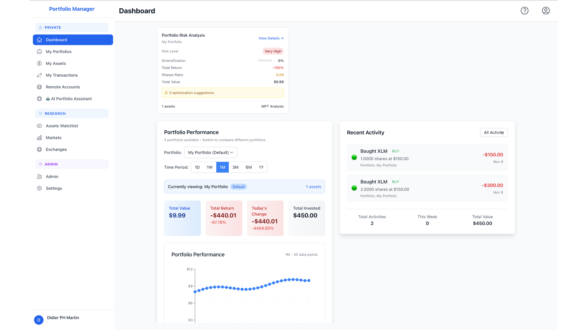 Portfolio Manager Dashboard